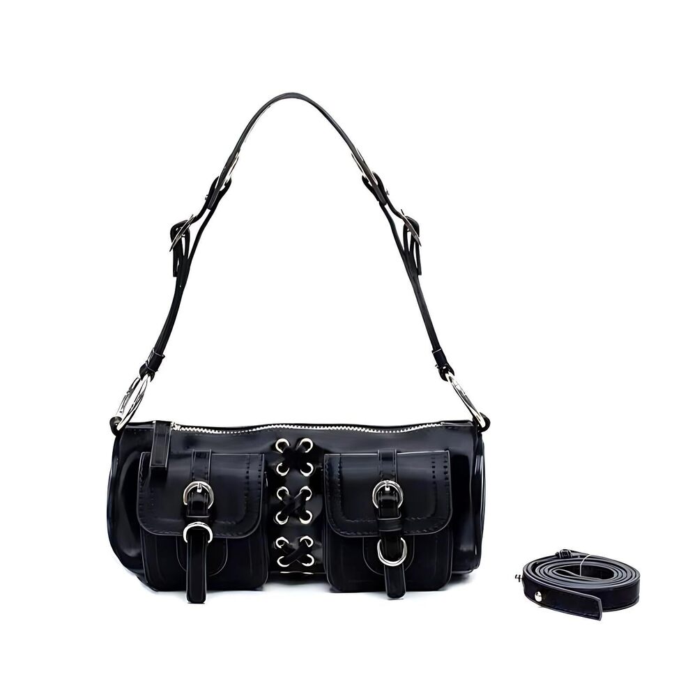 1562 Y2K Barrel Bag, Punk Sourpuss Gothic Shoulder Purse Cool Rock Style